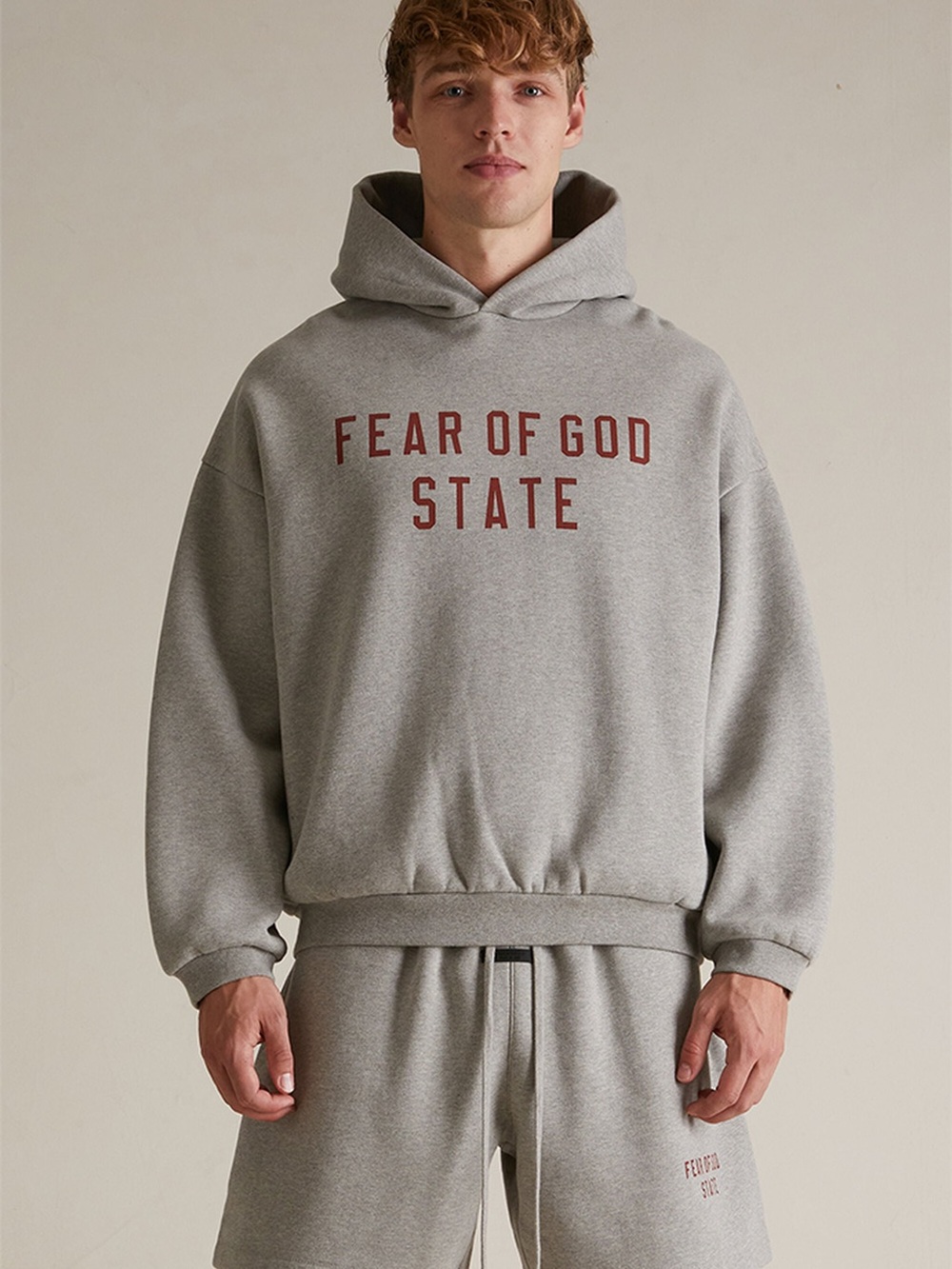 Fear of God Grey Hoodie with Red‎ Lettering